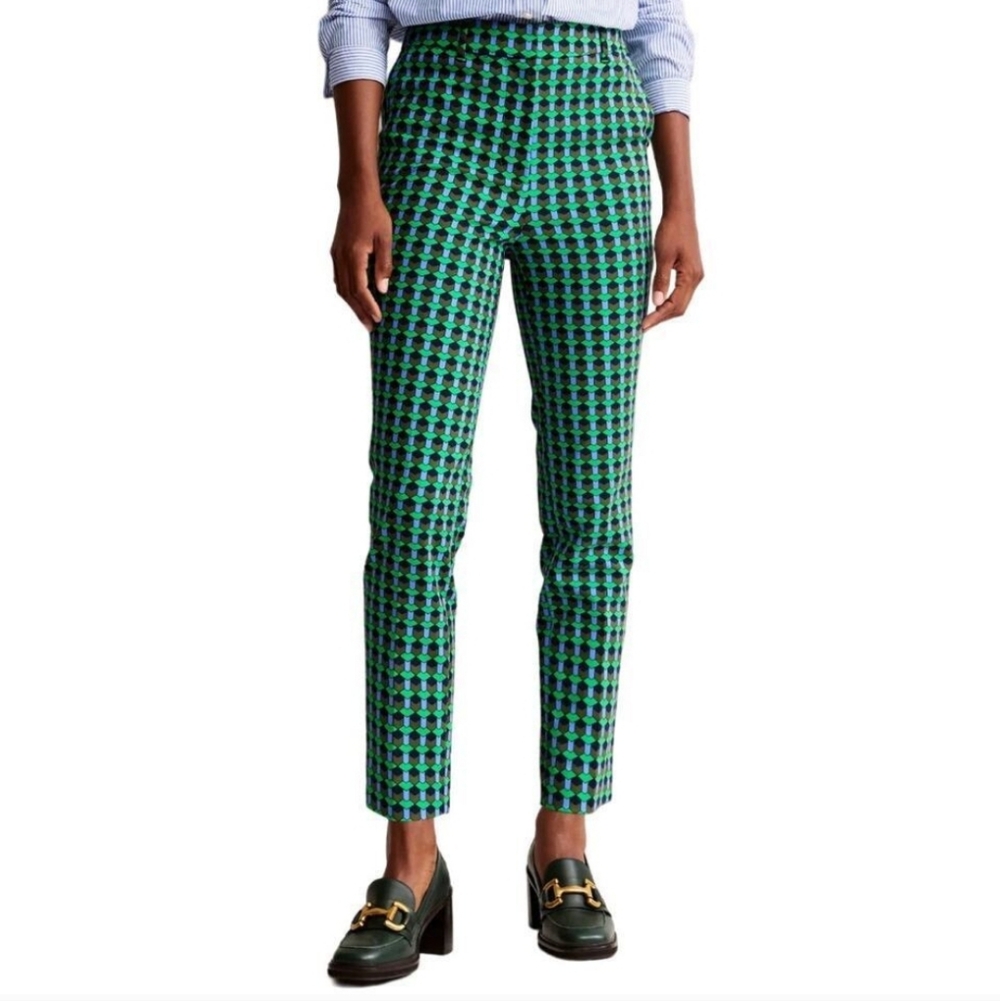 Boden Highgate Printed Pants Bright Green Terrace Geo Geometric Size 6 Preppy